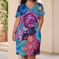 thumbnail image 3 of Vibrant Floral Seamless Pattern Design Summer Sundress for Curve Women Casual Pattern Plus Size V Neck Short Sleeve Loose Fit Oversize Dresses, 3 of 5