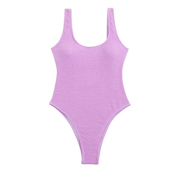 Xijirk One Piece Swimsuit Women,Solid Fluorescent Crepe Ribbed Jumpsuit Swimsuit Classic Suits for Beach and Pool Occasions,Womens Swimsuits,Purple,S