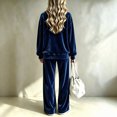 thumbnail image 4 of Szluipve Women’s Velvet 2 Piece Loungewear Set Crew Neck Long Sleeve Loose Top & High Waist Wide Leg Pants Soft Velour Casual Tracksuit Outfit Navy XL, 4 of 4
