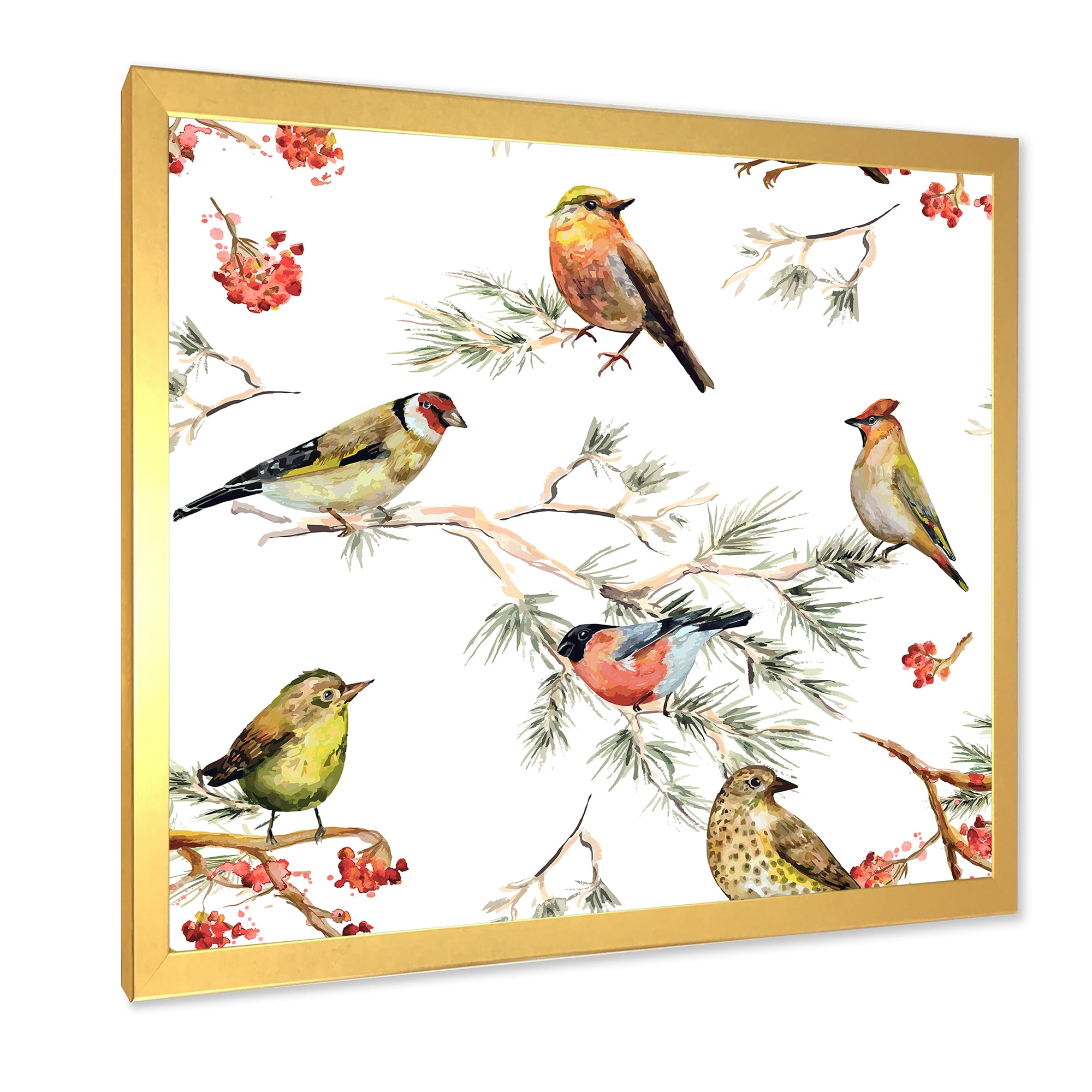 Designart 'Forest Birds Sitting On Branches' Traditional Framed Art Print