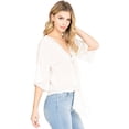 thumbnail image 4 of Love Stitch Women's Crochet Bohemian Knot Short Sleeve Blouse (Off White, Medium), 4 of 5