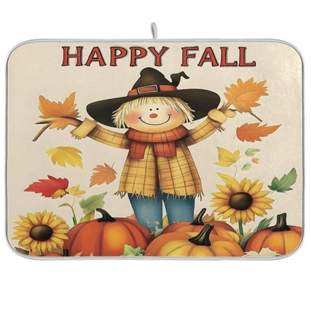 

joogoo Happy Fall Leaf Dish Drying Mat Kitchen Counter Absorbent Drying Pad 16x18 in Drainer Rack