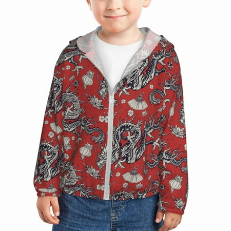 

Qekee Dragons2 Print UPF 50+ Kids Sun-Protective Hooded Long Sleeve Rash Guard for Fishing Water Beach Sports -3 Years