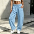 thumbnail image 3 of cocolona Womens Winter Casual Loose Sweatpants Elastic Waist Straight Wide Leg Gym Workout Pants with Pockets, 3 of 5