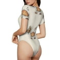 thumbnail image 3 of Easygdp Brown Cat Cartoon Women'S Waist-Cinching Short-Sleeved Onesie, Olastic Onesiet,Snaps At Bottom,Easy To Put On And Take Off - Small, 3 of 9
