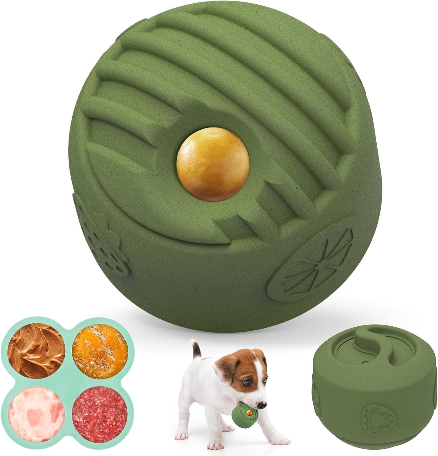 2PC Interactive Puzzle Dog Toy for Large Breeds - Treat Dispenser & Anxiety Relief Chew Toy, Freezable Rubber with Mint Freshness - Vet Recommended (20-140 lbs)