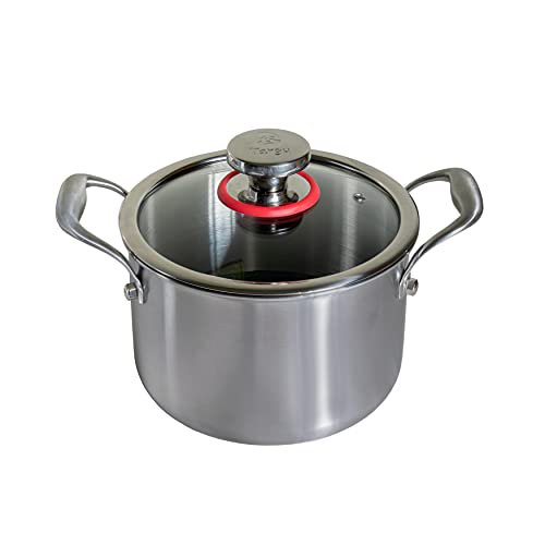 Targu Tri-ply Non-Stick Stockpot with Tempered Glass Lid Anti-Scratch Soup Pot Induction, Gas, Ceramic, Electric Stoves Ready ,100% PFOA,PFOS Free, Oven,Dishwasher Safe, 9.5inch/24cm, 8.1qt