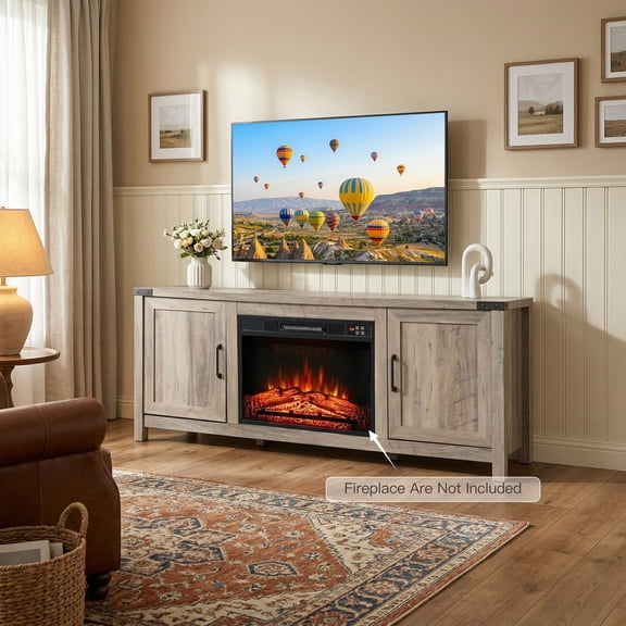 Kadyn TV Stand, TV Cabinet, Entertainment Center Console Table, Electric Fireplace TV Stand with Storage Cabinets for TVs up to 70 Inch (Not Included the Electric Fireplace)-Natural