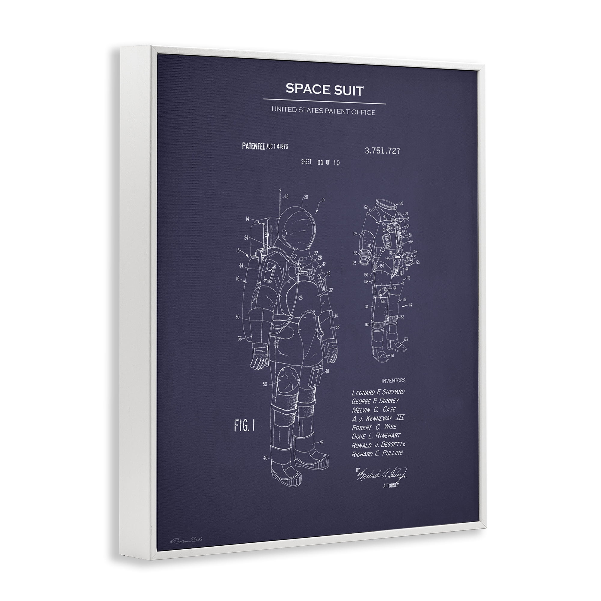 Stupell Industries Space Suit Blueprint Novelty Painting White Framed Art Print Wall Art, 16 x 20