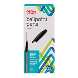 Fiber Barrel Home Depot Office Depot Tinted Ballpoint Stick Pens, Medium Point, 1.0 mm, Black Barrel, Black Ink, Pack Of 12, 18004 ()