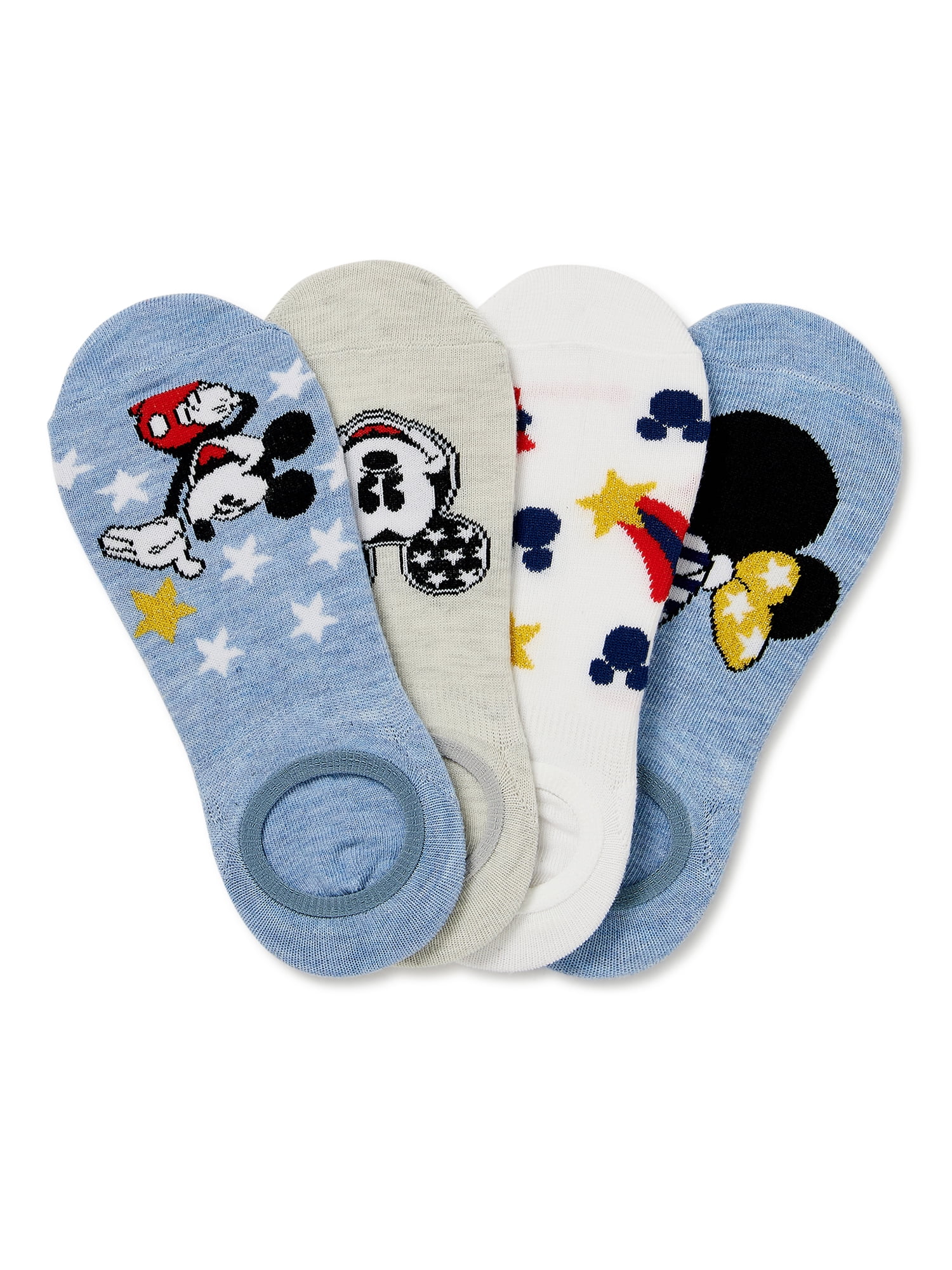 Disney Americana Women's Stay Put Liner Socks, 4-Pack, Size 4-10