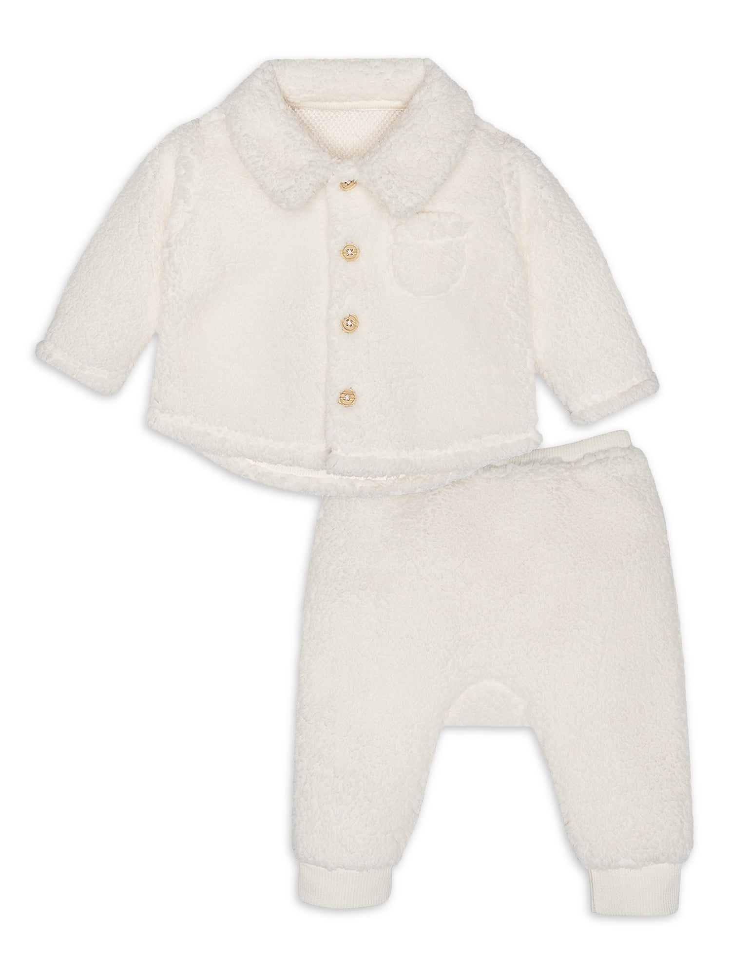 Modern Moments by Gerber Baby Boy or Girl Unisex Microplush Collared Top and Ribbed Pant Outfit Set, 2-Piece, Sizes 0/3-24 Months