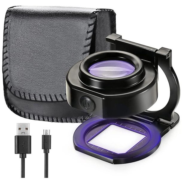 Lupa de 25X con 6 luces, USB, tres veces plegable, portátil, de escritorio, de metal, con escala de lupa, para coser M