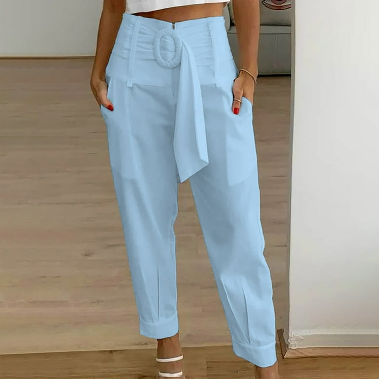 fartey Lightning Deals of Today Women Wide Leg Pants 2023 High Waist  Pockets Lounge Baggy Fit Pants with Waist Tie Solid Color Tapered Ankle Work  Pants 