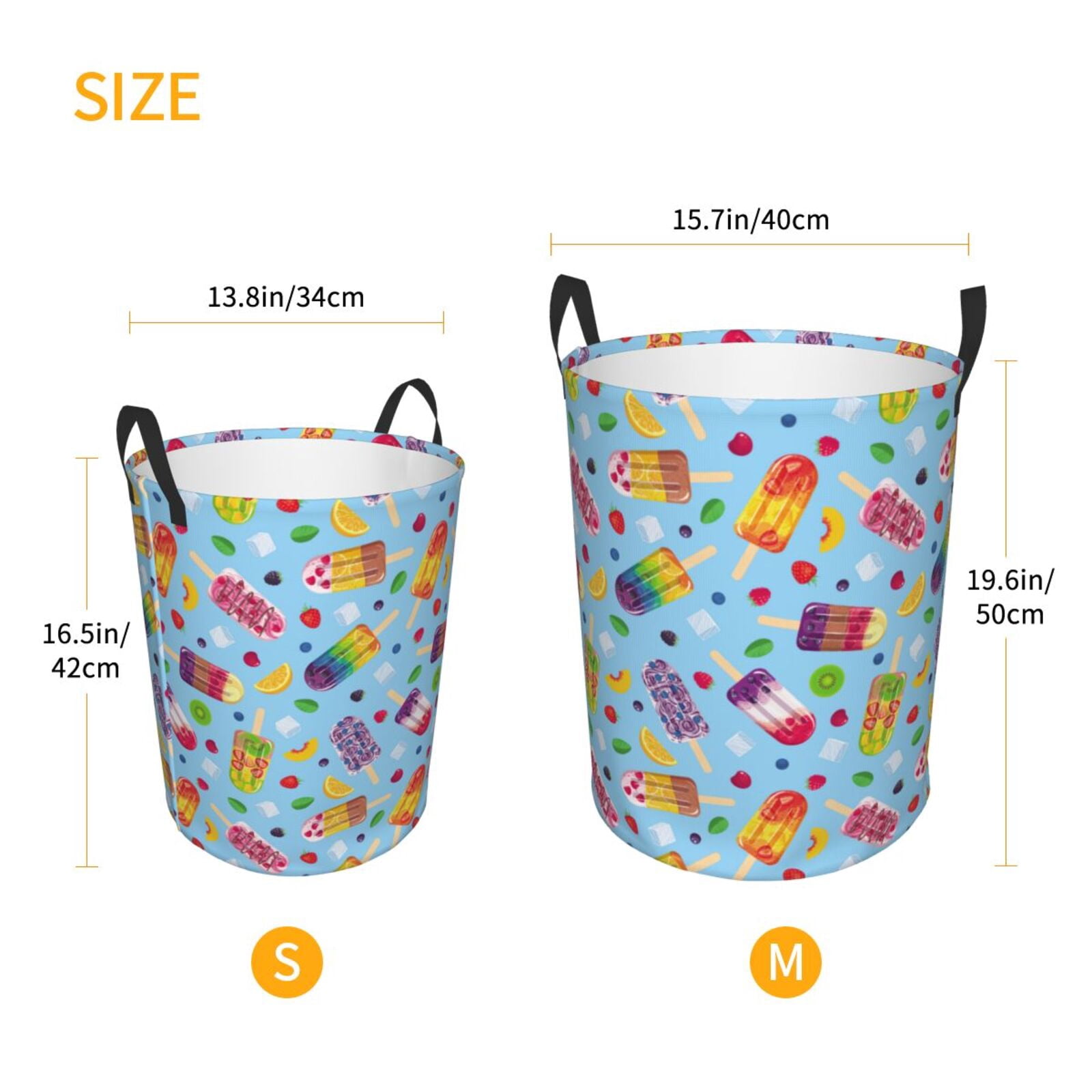 Large Laundry Basket with Handles - Cool Summer Ice Cream Print Kids Baby Dirty Clothes Laundry Hamper for Bedroom Aesthetic