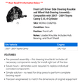 thumbnail image 2 of Front Left Driver Side Steering Knuckle and Wheel Hub Bearing Assembly - Compatible with 2007 - 2009 Toyota Camry 2.4L 4-Cylinder 2008, 2 of 2