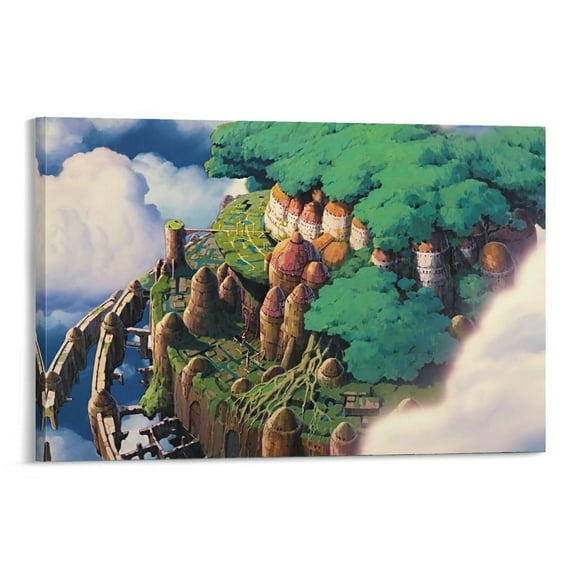Castle in The Sky Japanese Famous Anime Artwork Painting On Canvas Wall Art Poster Scroll Picture Print Living Room Walls Decor Home Posters 12x18inch(30x45cm)