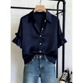 thumbnail image 5 of Women's Button Front Shirt with Collar and Ruffle Sleeves Short Sleeve Top for Summer Office Daily Wear, 5 of 5