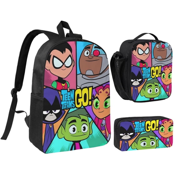 Teen titans go Three piece backpack set young backpack combination backpack lunch bag pencil case