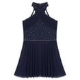 thumbnail image 6 of iiniim Kids Girls Sleeveless Mock Neck Rhinestone Figure Roller Ice Skating Dance Ballet Leotard Dress Navy Blue 16, 6 of 7