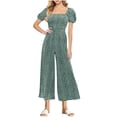 thumbnail image 1 of Combinaison pour Femmes, Col Carré Manches Courtes Imprimé Jambes Larges Tenue Décontractée d'Été, Noir TG, 1 of 8