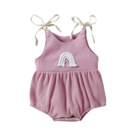 Infant Baby Girls Casual Romper, Rainbow Pattern Sleeveless Patchwork Sling Bodysuit