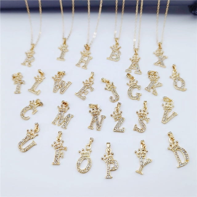 Collar con colgante de diamantes y 26 letras en inglés de corona, collar sencillo de moda, joyería para mujer