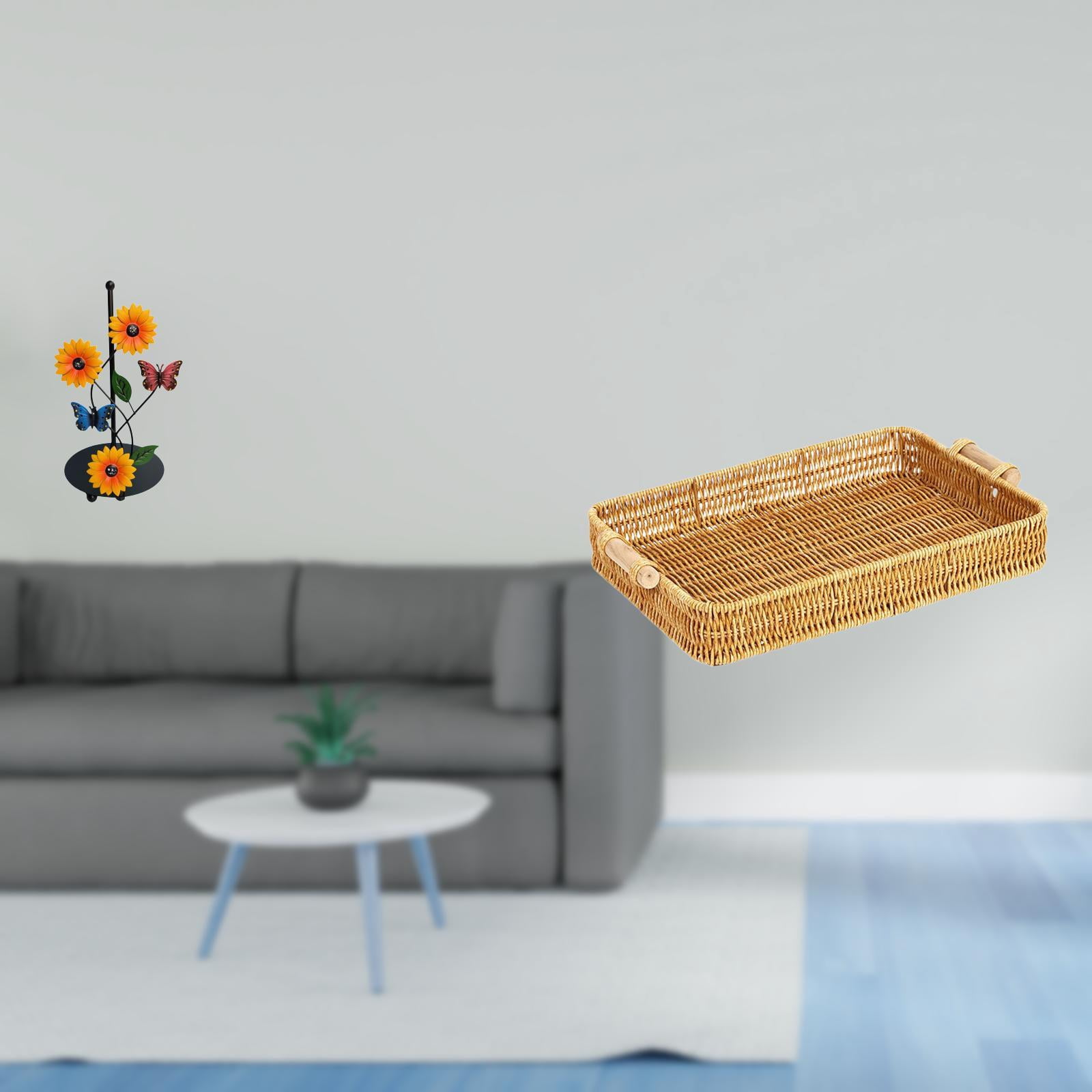 Fiocias Toilet Paper Holder Paper Towel Holder Countertop Kitchen Roll Holders Standing Paper Towel Storage Baskets Woven Kitchen Storage Baskets with Handles