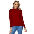thumbnail image 3 of LANPULUX Mock Neck Sweaters for Women Lightweight Soft 100 Wool Pullovers Long Sleeve, Burgundy, 3 of 7