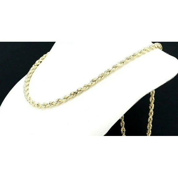 Real Yellow Gold 10K 5mm Necklace Gold Rope Chain 22''