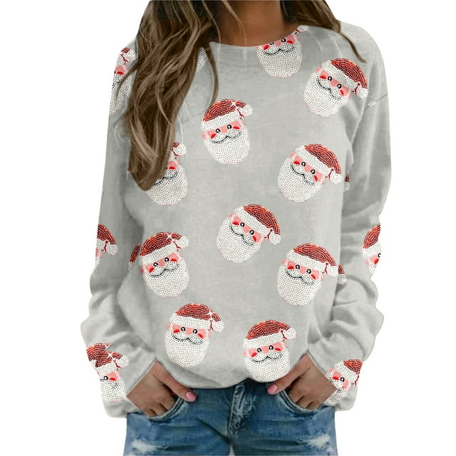 HNMKIU Hauts pour Femmes Quotidien Maison Extérieur Entraînement Manches Longues Col Rond T-Shirt Imprimé Chandail en Molleton Blouse