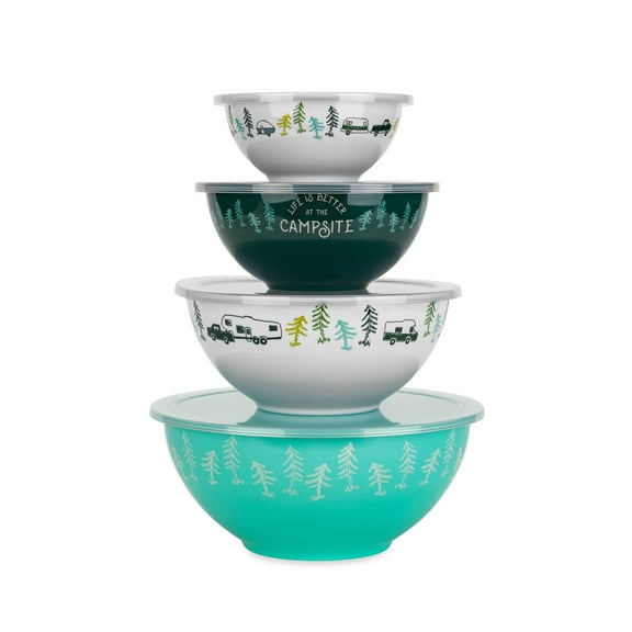 Camco Life is Better at the Campsite Nesting Bowl Set, 8 Piece, Multicolor (53451)