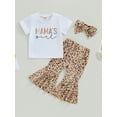 thumbnail image 2 of Bagilaanoe 2pcs Toddler Baby Girl Long Pants Set Letter Print Short Sleeve T-Shirt Tops + Leopard Flare Trousers + Headband 6M 12M 18M 24M 3T 4T Kids Casual Outfits, 2 of 9