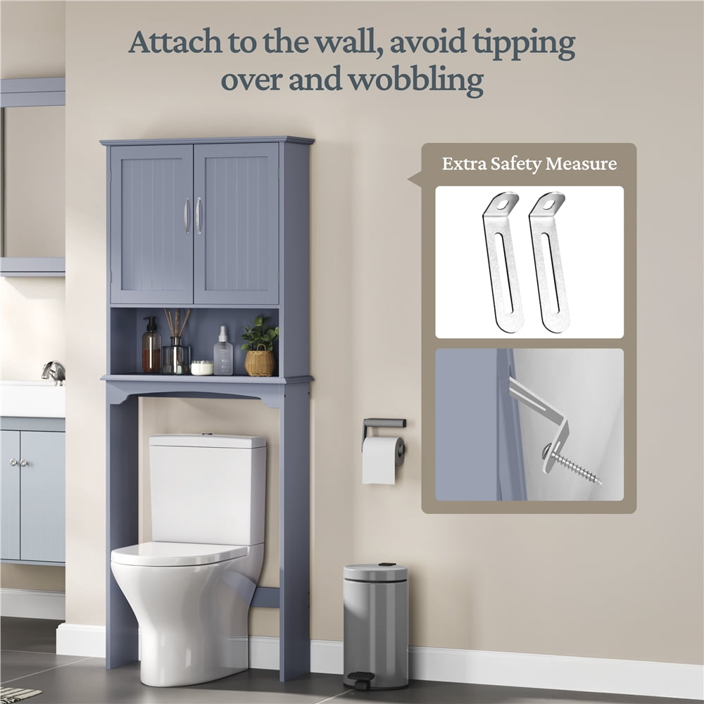 Yaheetech 3-Tier Over-the-Toilet Storage Cabinet with Adjustable Shelf, 248L Capacity, Gray (1 Piece)