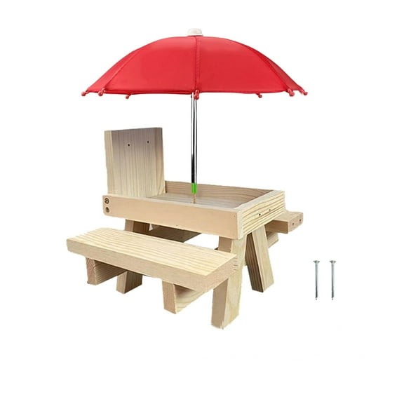 Bird Feeders Squirrel Feeder Table with Umbrella Durable Wooden Structure Solid Corn Cob Holder and Thick Benches for Outdoor Enjoyment
