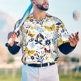 thumbnail image 5 of Zufioo Flowers Butterfly Print Men's Baseball Short Sleeve, Moisture Wicking Button-Down Hip Hop Tee-Medium, 5 of 7