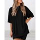 thumbnail image 4 of Women's Casual Loungewear Set Short Sleeve Oversized T-Shirt with Biker Shorts Sleepwear Loose Fit Homewear Pajamas White XXL, 4 of 4