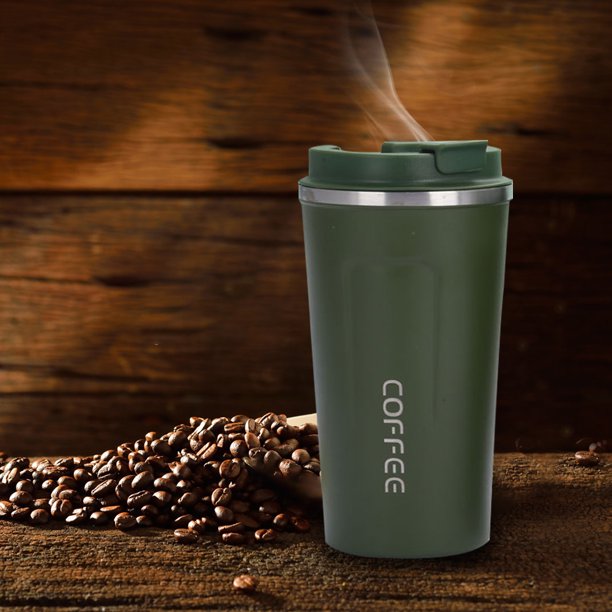 Botella con aislamiento de taza de café doble de acero inoxidable de 380 ml (verde militar) Tmvgtek Libre de BPA