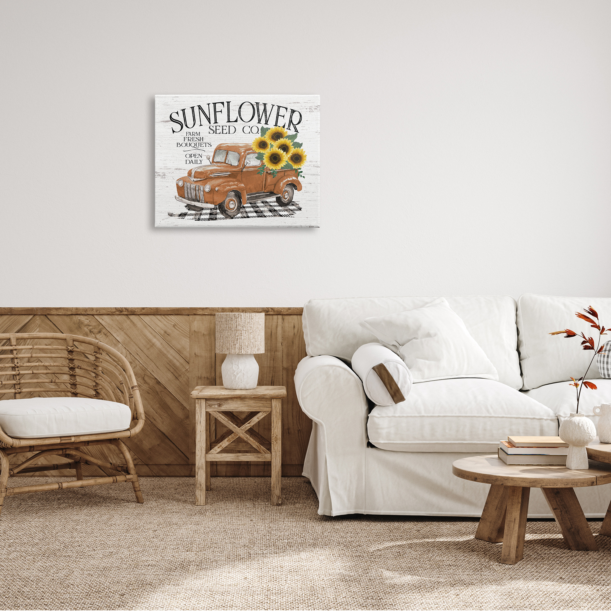 Vintage Sunflower Seed Co. Advertisement Red Farm Truck Transportation Graphic Art Gallery-Wrapped Canvas Print Wall Art