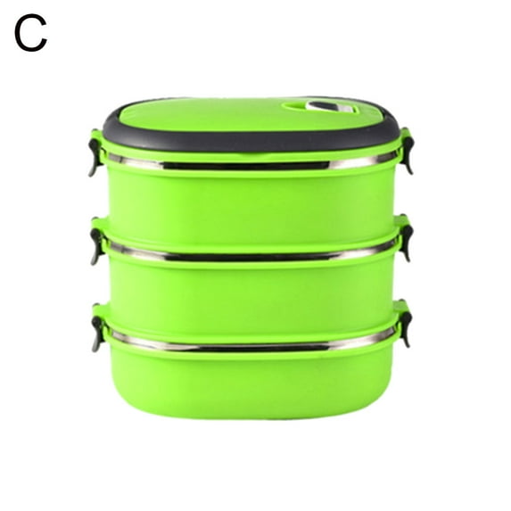 Biplut 1/2/3 Layer Rectangle Stainless Steel Thermal Lunch Box Food Storage Container (Green,Three Layer*)