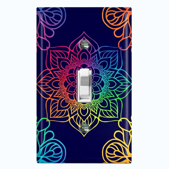 Metal Light Switch Plate Cover Rainbow Mandala Flower Tile Pattern Black MDL103