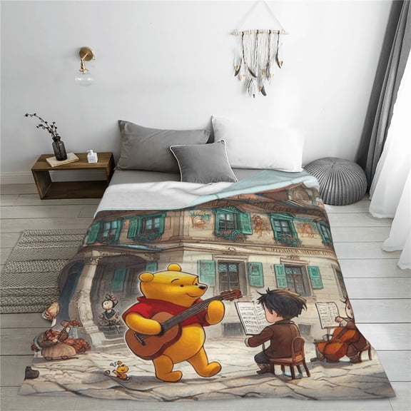 Winnie The Pooh Cartoon Printing Throw Blanket, All Seasons Flannel Fleece Blanket, Soft & Warm Plush Blankets for Couch Sofa Bed Camping Travel, 40"x30"