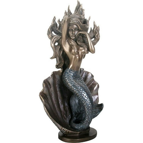 Mermaid On Shell Bronze Figurine Statue