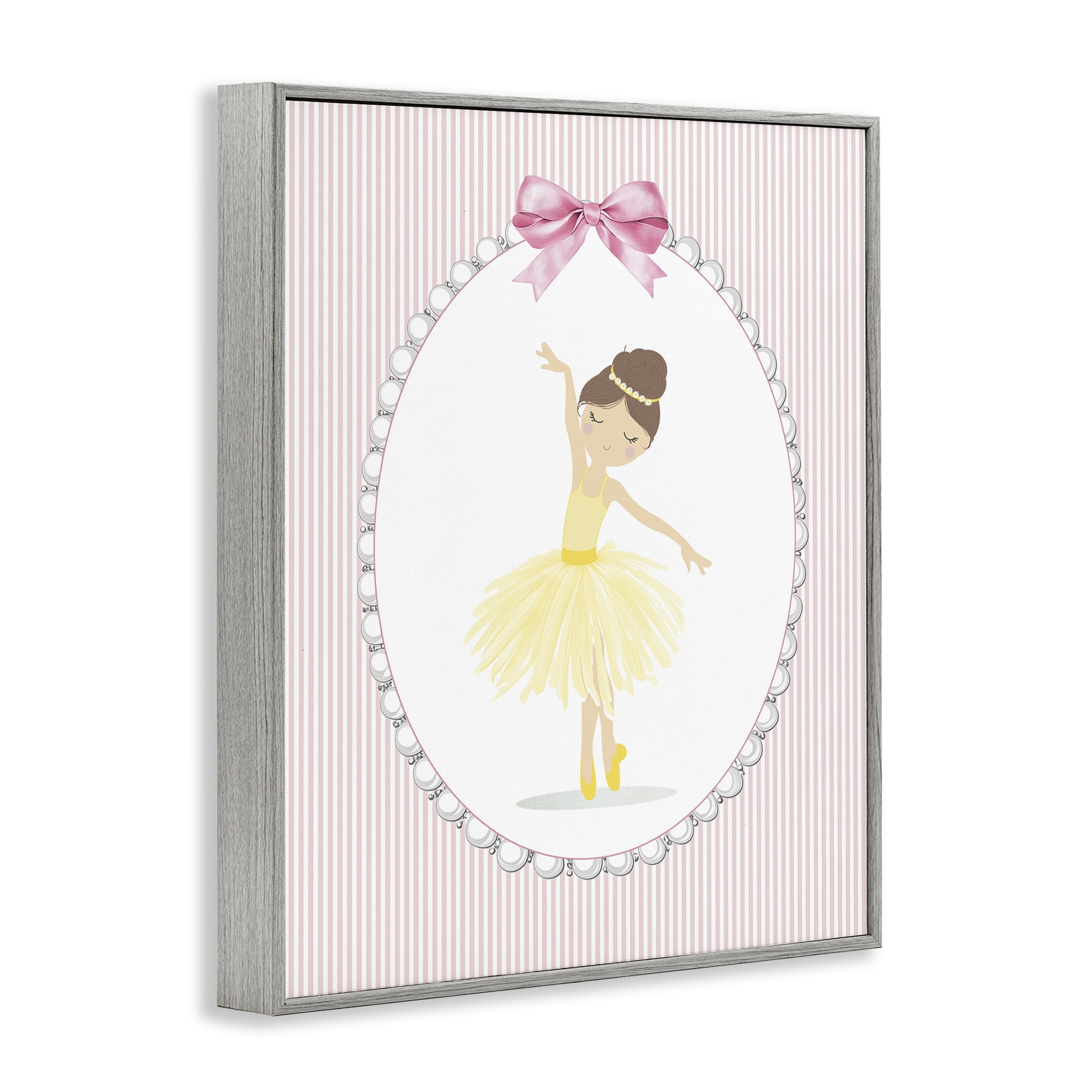 Stupell Industries Dainty Dance on Stripes Gray Framed Giclee Art, design by Christine Simpson Art