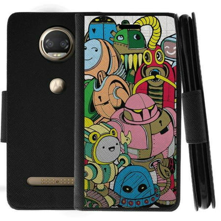 TurtleArmor ? | For Motorola Moto Z2 Force | Motorola Moto Z2 Play [Wallet Case] Leather Cover with Flip Kickstand and Card Slots - Cartoon