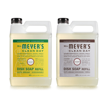 Mrs. Meyers Clean Day Liquid Dish Soap Refill Floral & Fresh Scents Set, Lavender, Honeysuckle, 48 fl oz Each, 2 CT (Variety Pack)