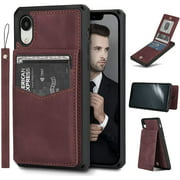 FeeOlsa iPhone XR Wallet Case with Card Holder-Luxury PU Leather Kickstand Cover for Men&Women, Flip Case with 6 Card
