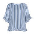 thumbnail image 5 of Miluxas Womens Striped Shirts Batwing Half Sleeve Round Neck Loose Tunic Shirts Cute Ruffle Trim Beach Vacation Outfits for Casual Summer Blue, 5 of 8