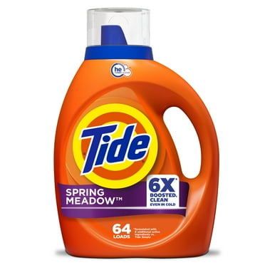 Tide Laundry Detergent Liquid with 6X Boosted Cleaning Power, Spring Meadow Scent, 80 fl oz, 64 Loads