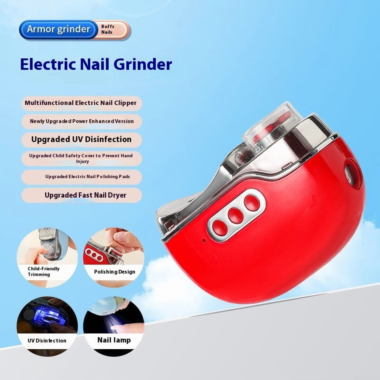 Manicure Set 4 in 1 Multifunctional Portable Electric Nail Clipper Fingernail Cutter, for Baby, Kids, Adult Gift(Red)